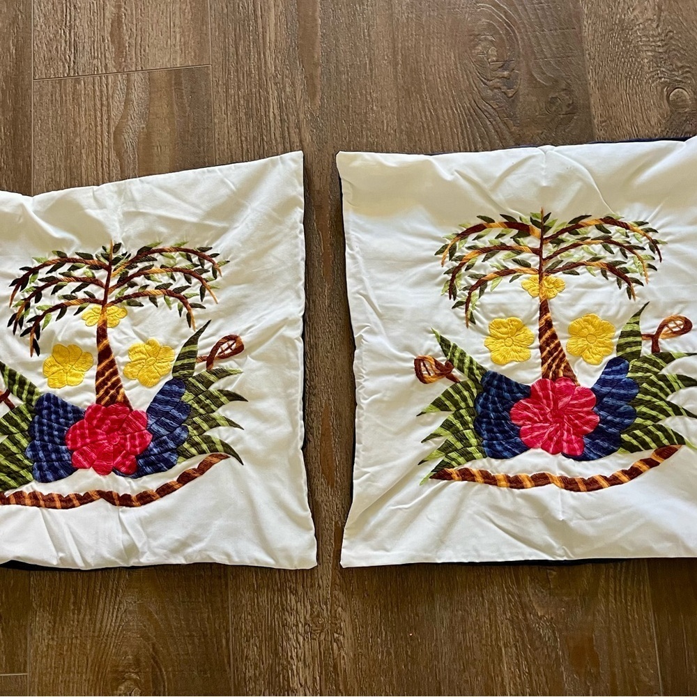 Tropical Embroidered Throw Pillow Set - White, Red, Yellow, Green - Picture 8 of 8